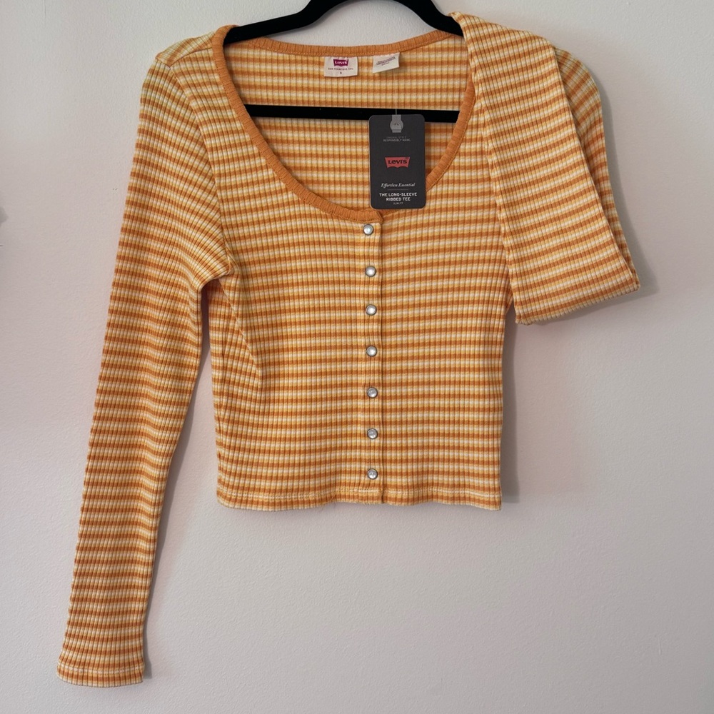 Levi's Yellow Gold Ribbed Crop Button Down Shirt